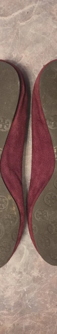 Tory Burch Burgundy Suede Reva Logo Ballet Flats